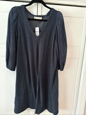 LOFT Navy and White Striped V-Neck Dress